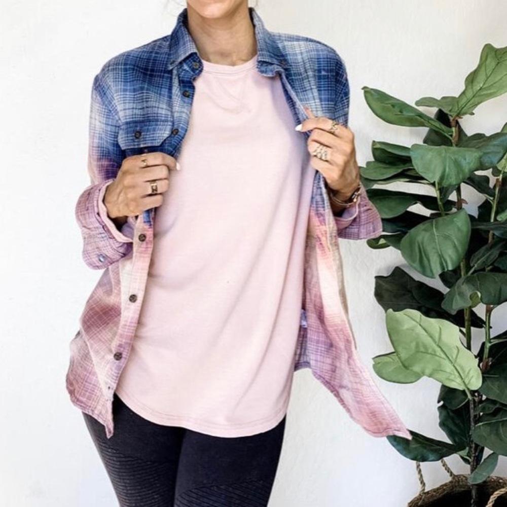Blue Plaid Bleached Flannel - Picture 2 of 3